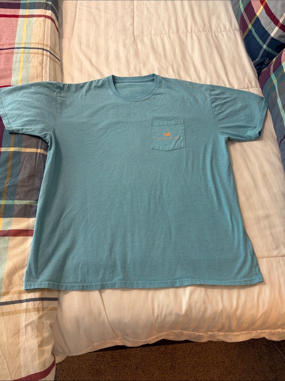 Southern Marsh Light Blue Pocket Tee with Small Orange Logo
